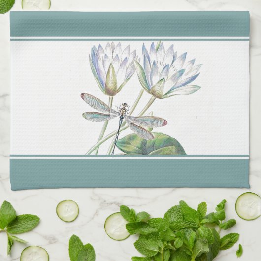 Serviette de cuisine Lotus et libellules (Plié)