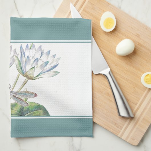 Serviette de cuisine Lotus et libellules (Quart Plié)