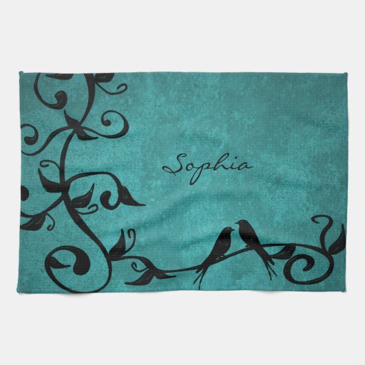 Serviette de cuisine Lovebirds turquoise (Horizontal)