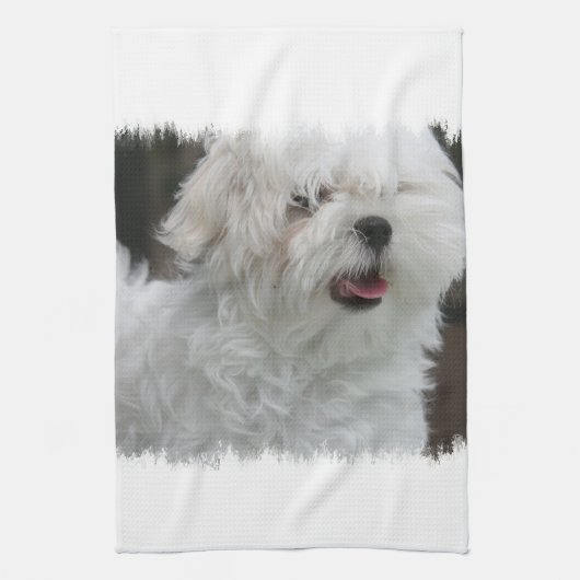 Serviette de cuisine maltaise blanche de chiot (Vertical)