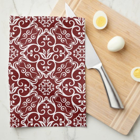 Serviette de cuisine marron & blanc Damas (Quart Plié)