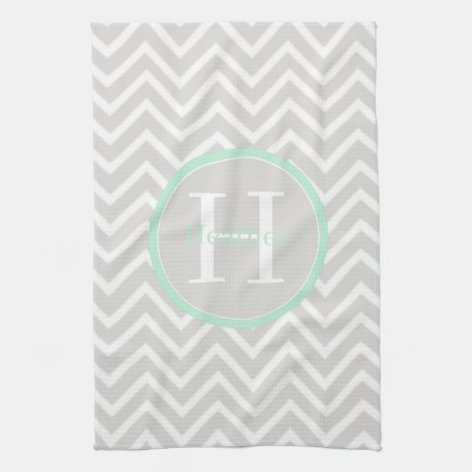 Serviette de cuisine Mint Green Chevron Monogram (Vertical)