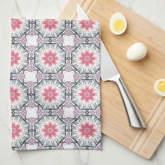 Serviette de cuisine moderne rose gris (Quart Plié)
