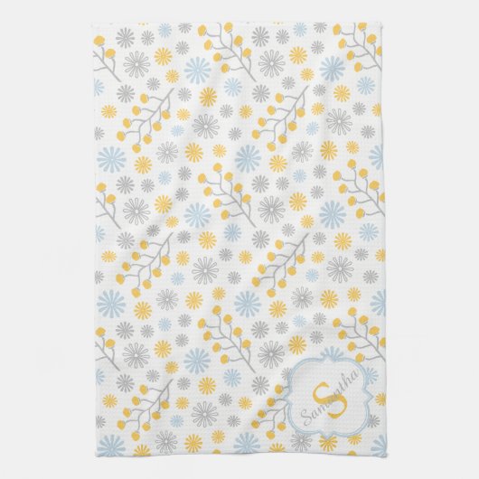 Serviette de cuisine Monogram Blue Yellow & Grey 1 (Vertical)