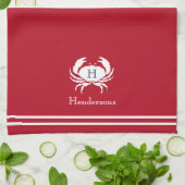 Serviette de cuisine monogramme de crabe blanc rou (Plié)