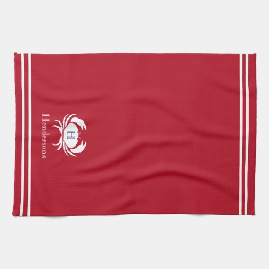 Serviette de cuisine monogramme de crabe blanc rou (Horizontal)