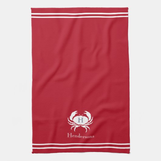 Serviette de cuisine monogramme de crabe blanc rou (Vertical)