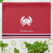 Serviette de cuisine monogramme de crabe blanc rou (Plié)