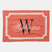 Serviette de cuisine monogramme orange personnalis (Horizontal)
