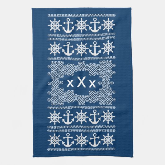 Serviette de cuisine monogramme sur mesure nautiqu (Vertical)