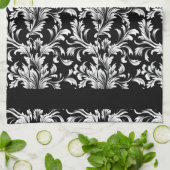Serviette de cuisine Motif à feuilles noires et bl (Plié)