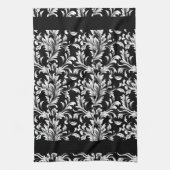 Serviette de cuisine Motif à feuilles noires et bl (Vertical)