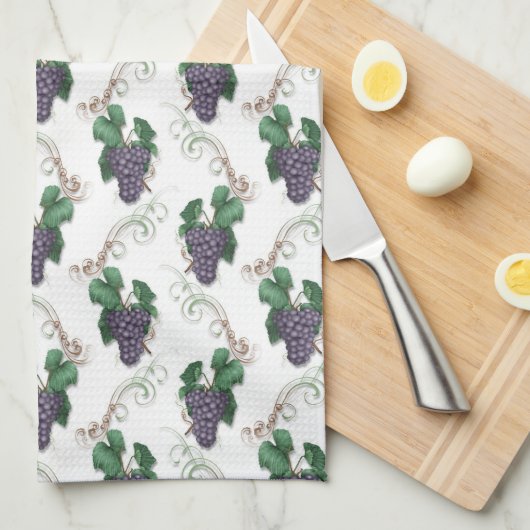 Serviette de cuisine motif à raisin de campagne (Quart Plié)