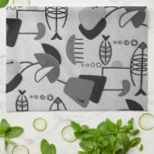 Serviette de cuisine Motif atomique noir et blanc (Plié)