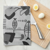 Serviette de cuisine Motif atomique noir et blanc (Quart Plié)