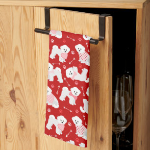 Serviette de cuisine Motif Bichon Frise Valentine