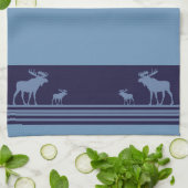 Serviette de cuisine motif d'orignal bleu rustique (Plié)