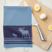 Serviette de cuisine motif d'orignal bleu rustique (Quart Plié)