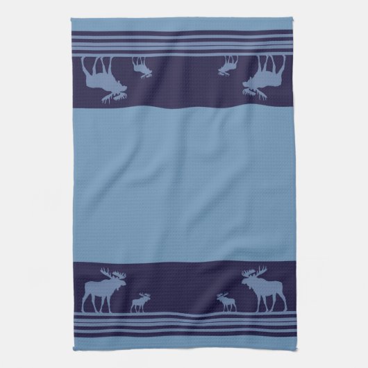 Serviette de cuisine motif d'orignal bleu rustique (Vertical)