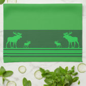 Serviette de cuisine motif d'orignal vert rustique (Plié)