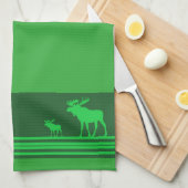 Serviette de cuisine motif d'orignal vert rustique (Quart Plié)