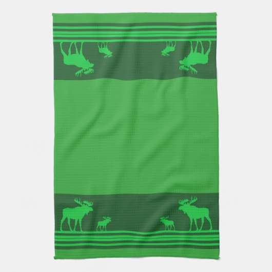 Serviette de cuisine motif d'orignal vert rustique (Vertical)