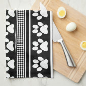 Serviette de cuisine motif empreinte de patte noir (Quart Plié)