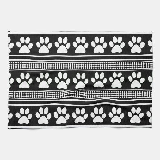 Serviette de cuisine motif empreinte de patte noir (Horizontal)