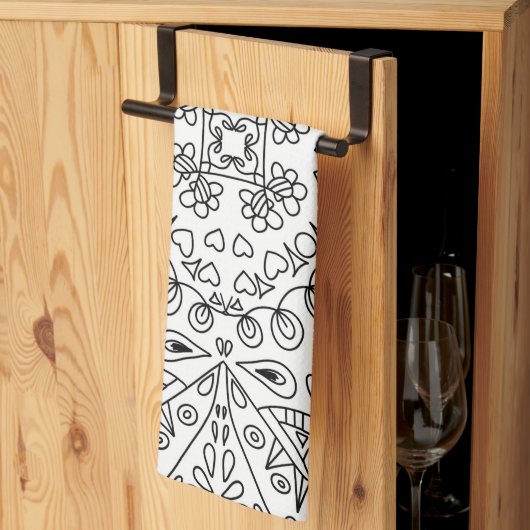 Serviette de cuisine Motif en ligne noire et blanc (Pliage en tiers)