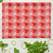 Serviette de cuisine Motif Retro fraise et fleurs (Plié)
