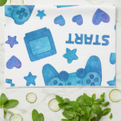 Serviette de cuisine Motif Retro Gamer - Bleu (Plié)