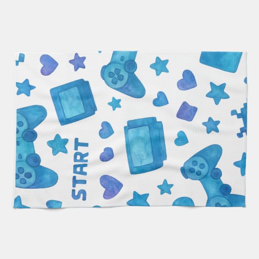Serviette de cuisine Motif Retro Gamer - Bleu (Horizontal)