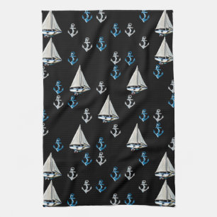 Serviette de cuisine nautique de bateaux à voile