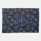 Serviette de cuisine Navy Monogramme Fleurs de sty (Horizontal)