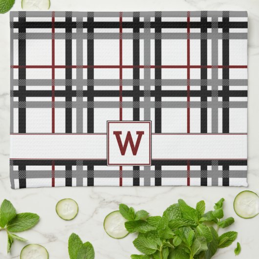 Serviette de cuisine noire blanche et rouge (Plié)