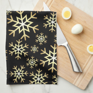 Serviette de cuisine noire de flocon de neige de