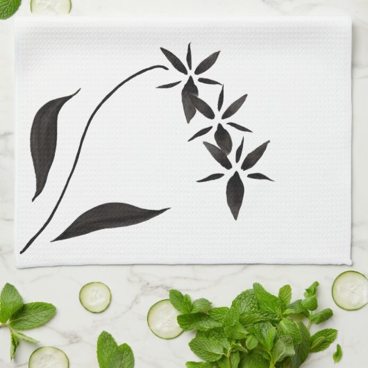 Serviette de cuisine noire d'orchidée (Plié)