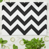 Serviette de cuisine noire et blanche de chevron (Plié)