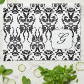 Serviette de cuisine noire et blanche d'initiale (Plié)