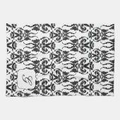 Serviette de cuisine noire et blanche d'initiale (Horizontal)