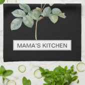 Serviette de cuisine noire FLORAL (Plié)