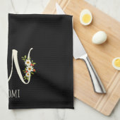 Serviette de cuisine noire monogramme Cadeau de pe (Quart Plié)
