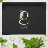 Serviette de cuisine noire monogramme Cadeau de pe (Plié)