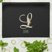 Serviette de cuisine noire monogramme Cadeau de pe (Plié)