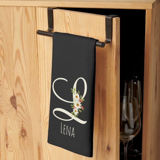 Serviette de cuisine noire monogramme Cadeau de pe (Pliage en tiers)