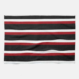 Serviette de cuisine noire rouge blanc rayé