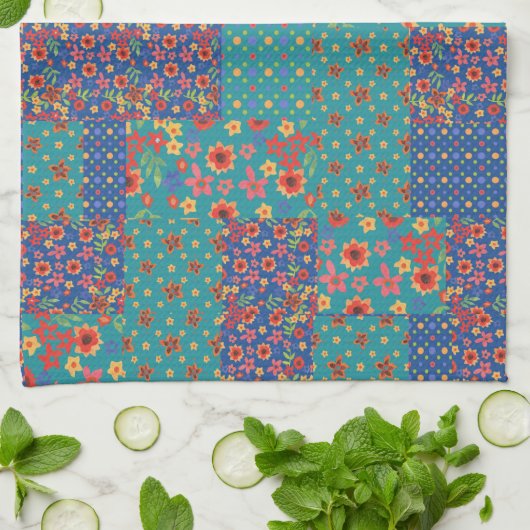 Serviette de cuisine nostalgique chic de patchwork (Plié)