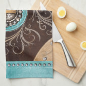 Serviette de cuisine occidentale turquoise (Quart Plié)