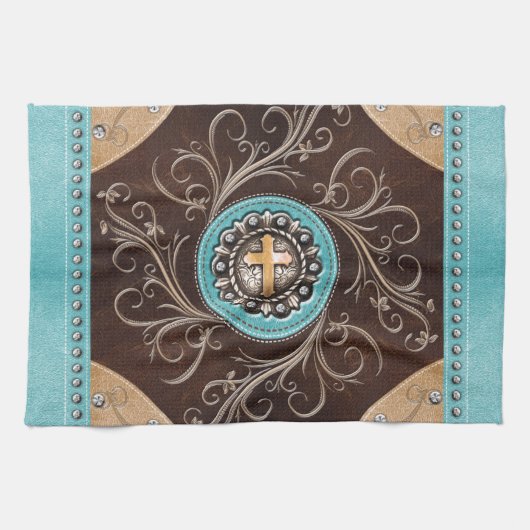 Serviette de cuisine occidentale turquoise (Horizontal)