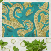 Serviette de cuisine Octopus turquoise or (Plié)